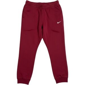 Nike‎ Mens Fleece Tapered Joggers Red Embroidered Swoosh Sweatpants Large